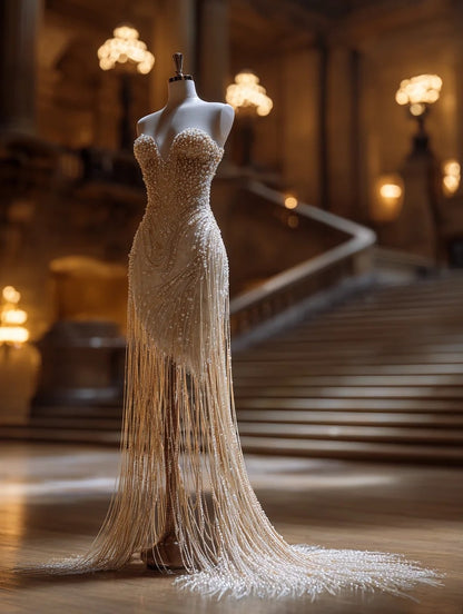 Classical Strapless Sheath Birthday Gowns Tassel Beading Homecoming Dress AP4230