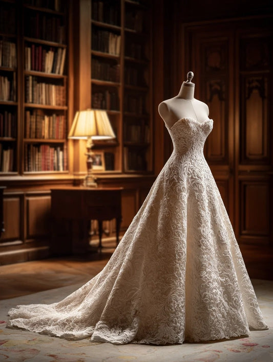 Sweet A-Line Strapless Bridal Gowns Textured Appliques Wedding Dress AP4232