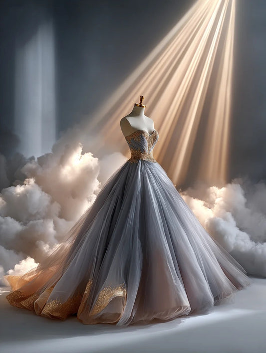 Vintage A-Line Strapless Sweet 16th Dresses Appliques Tulle Prom Dress AP4234