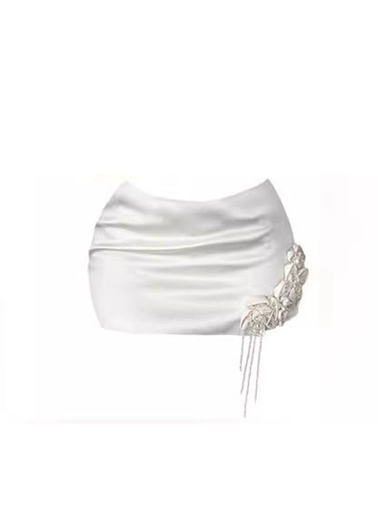 Sheen Bodycon 2-Piece Set Mini Skirt Hottie Outfit Sequins Floral Design Halter Short Dress AP4238