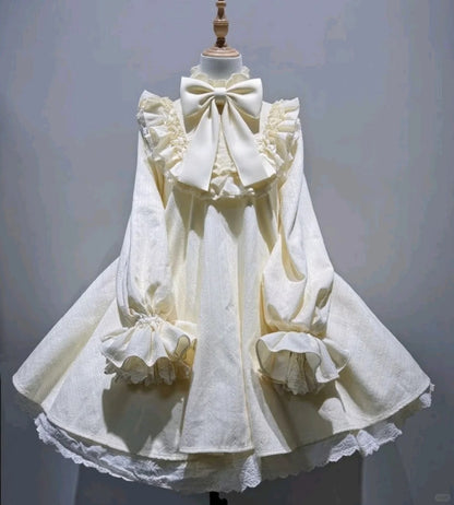 Glam A-Line High Collar Birthday Gowns Long Sleeve Bows Lace Ruffles Homecoming Dress AP4241