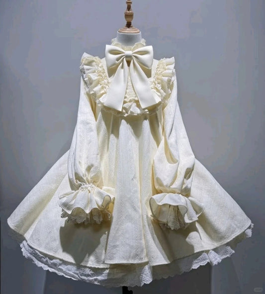 Glam A-Line High Collar Birthday Gowns Long Sleeve Bows Lace Ruffles Homecoming Dress AP4241