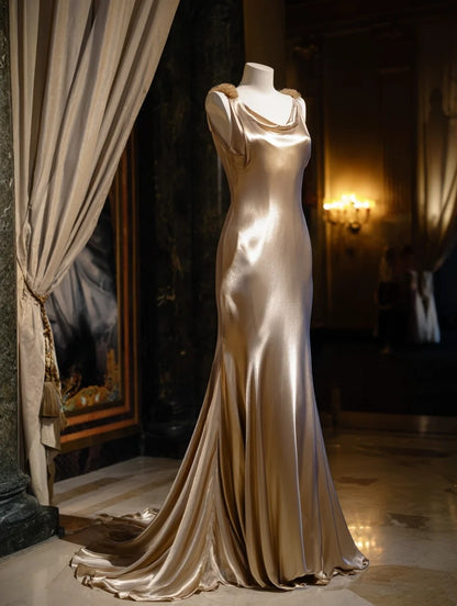 Glamorous Spaghetti Straps Mermaid Evening Gown Backless Splicing Fur Prom Dress AP4242