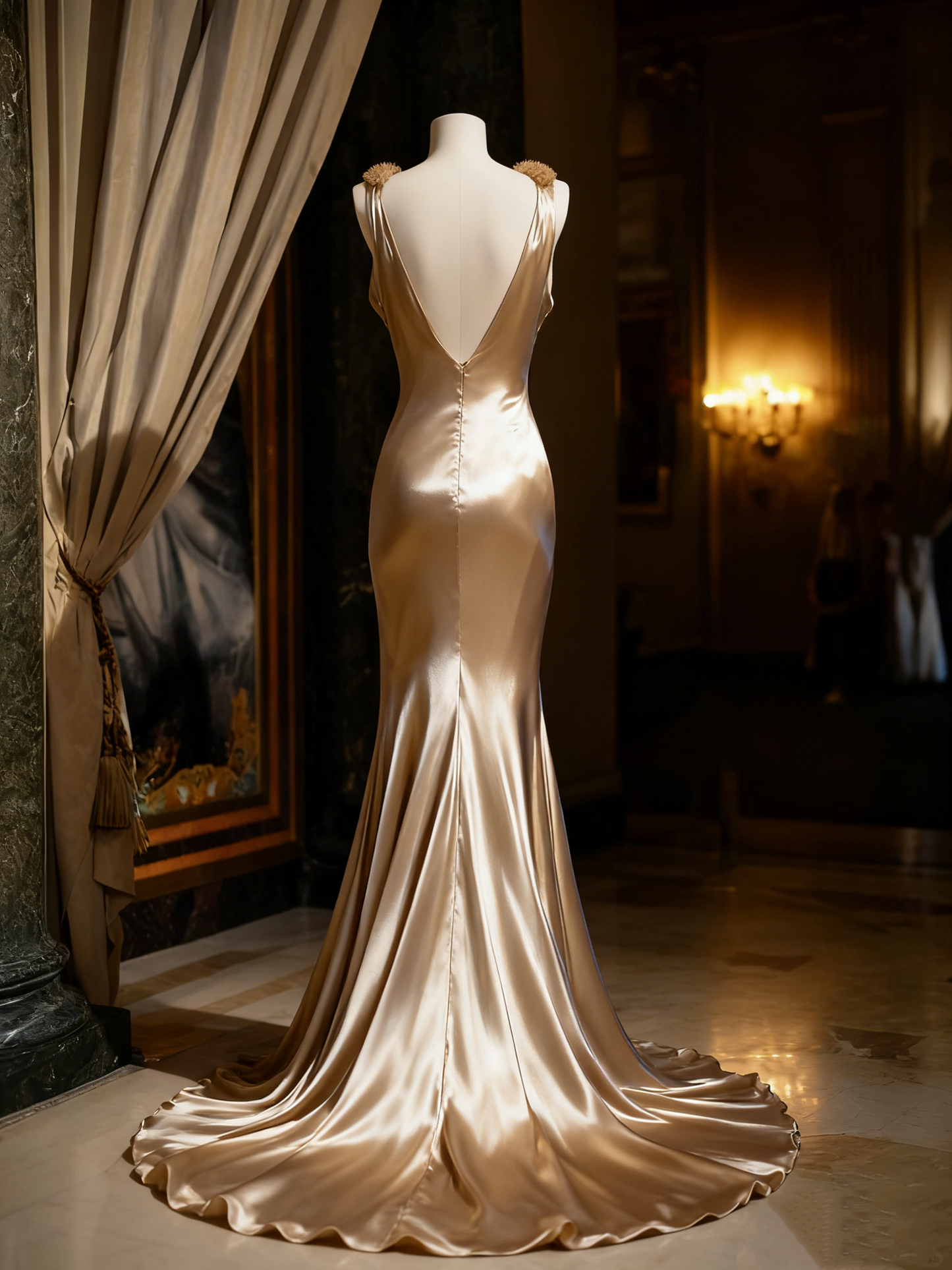 Glamorous Spaghetti Straps Mermaid Evening Gown Backless Splicing Fur Prom Dress AP4242