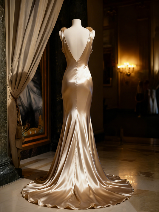 Glamorous Spaghetti Straps Mermaid Evening Gown Backless Splicing Fur Prom Dress AP4242