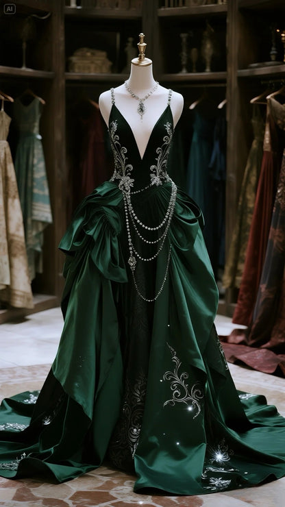 Novelty A-Line Spaghetti Strap Evening Dresses Sequins Beading Embroidery Prom Dress AP4245