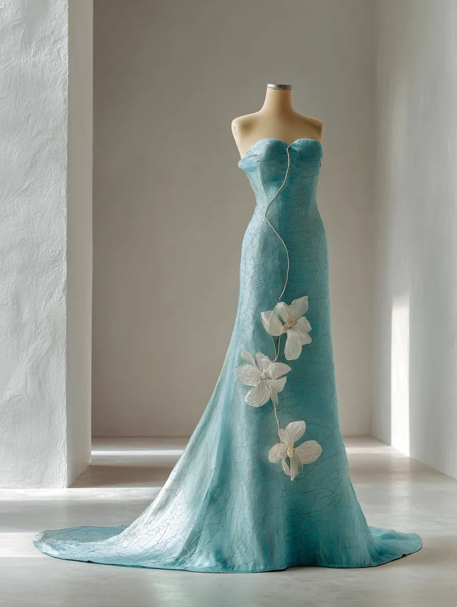 Unique Strapless Sheath Sweet 16th Dresses Handmade Flowers Prom Dress AP4246