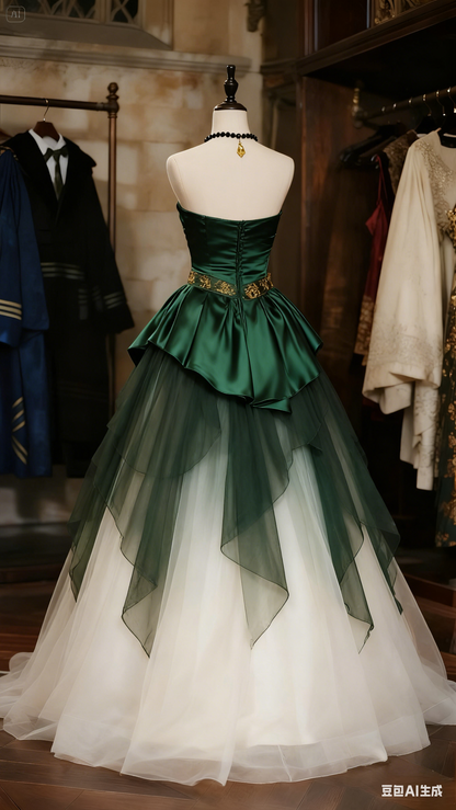 French Style A-Line Strapless Sweet 16th Dresses Appliques Satin Tulle Prom Dress AP4250