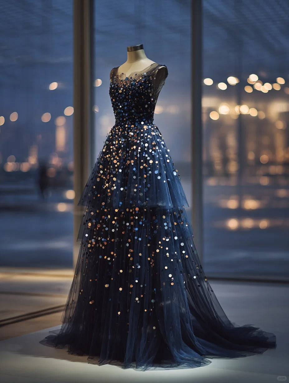 Charming A-Line Square Neck Sweet 16th Dresses Sequins Tulle Prom Dress AP4251