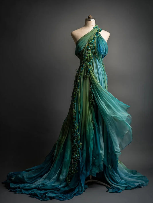 Adorable Asymmetric Neck Sheath Sweet 16th Dresses Beading Ombre Tulle Prom Dress AP4254