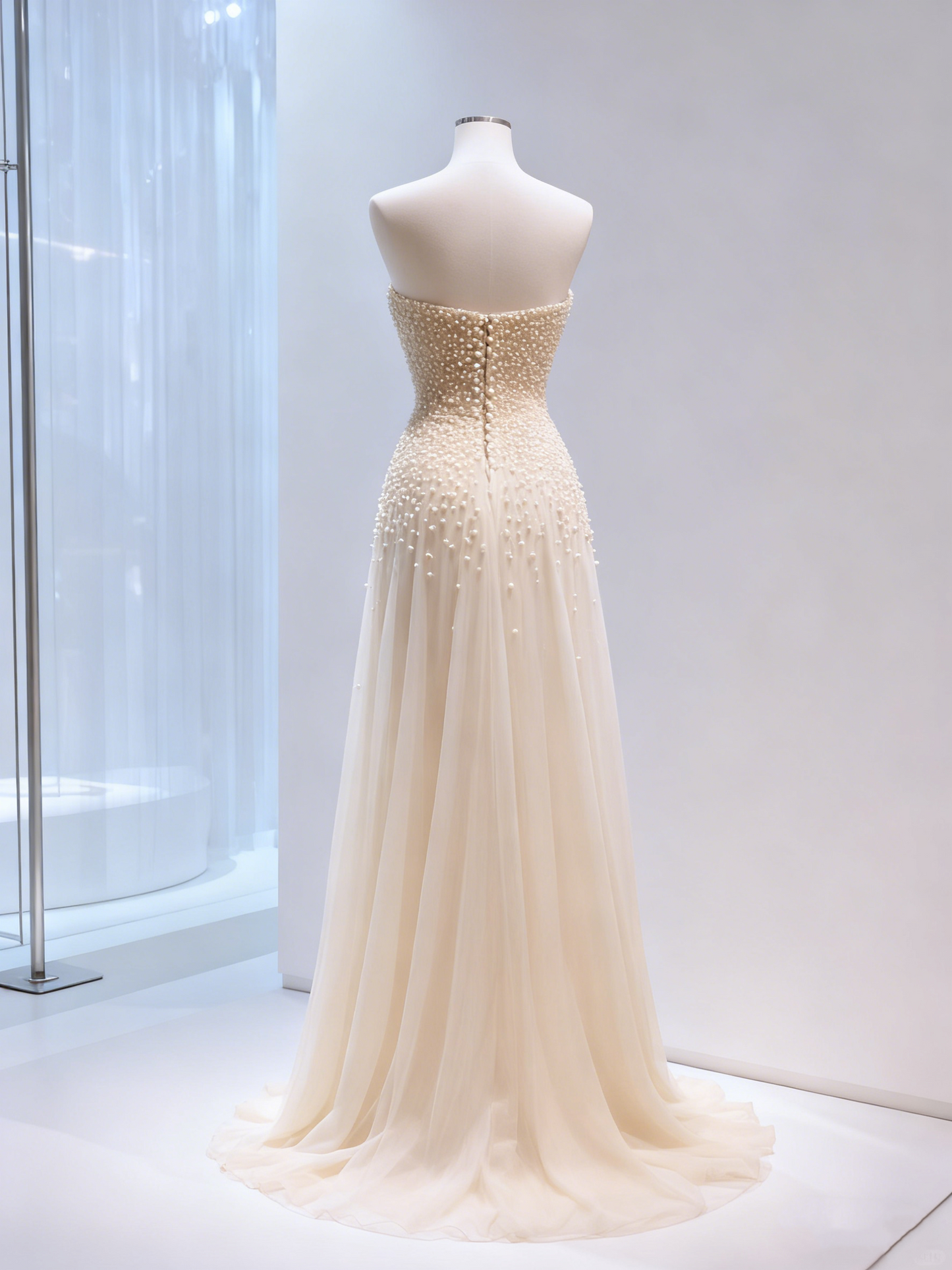 Flowy Strapless A-Line Sweet 16th Dresses Beads Sequins Tulle Prom Dress AP4256