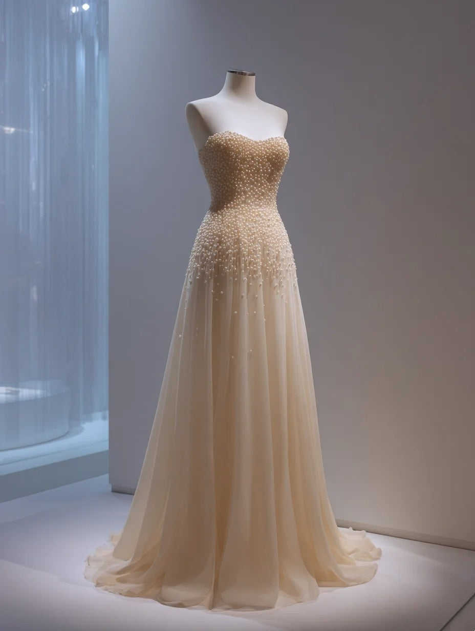 Flowy Strapless A-Line Sweet 16th Dresses Beads Sequins Tulle Prom Dress AP4256