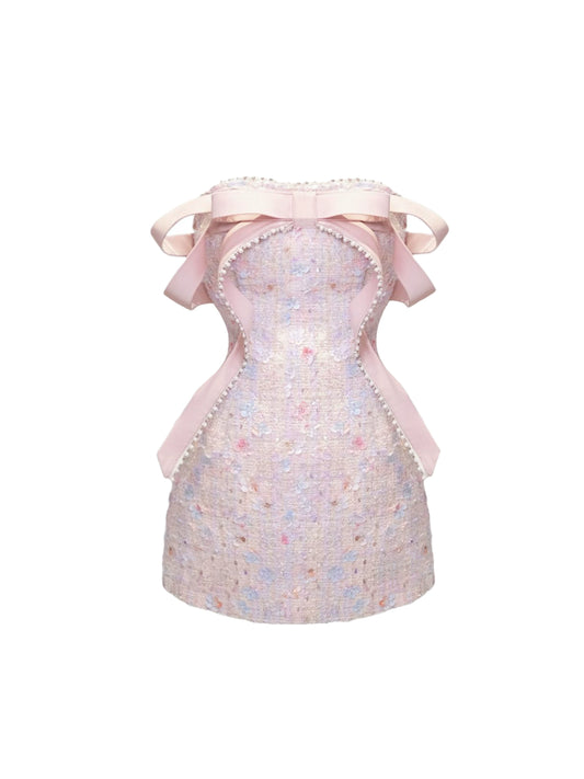 Princess Sequins Design Sheath Mini Skirt BowKnot Off-Shoulder Short Dress AP4267