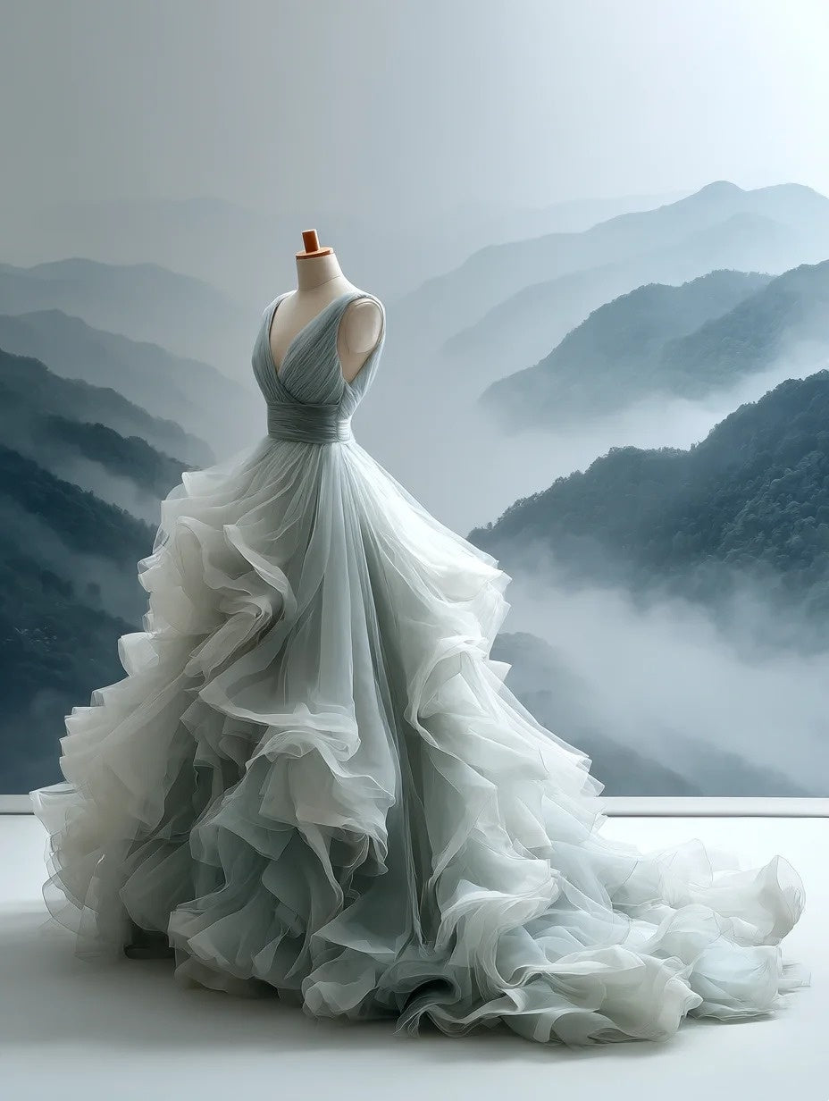 Wonderful A-Line V Neck Sweet 16th Gowns Ruffled Tulle Prom Dress AP4282