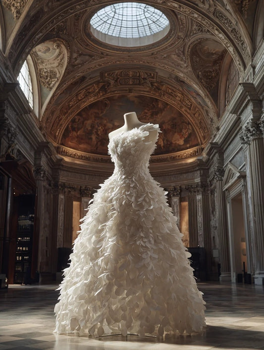 Ornate A-Line One Shoulder Sweet 16th Gowns Petals White Prom Dress AP4289