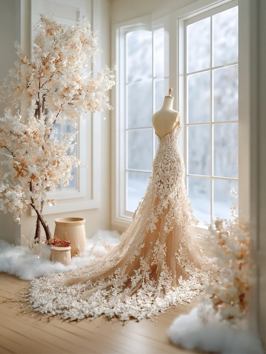 Fabulous Strapless Mermaid Bridal Gowns Appliques Tulle Wedding Dress AP4290