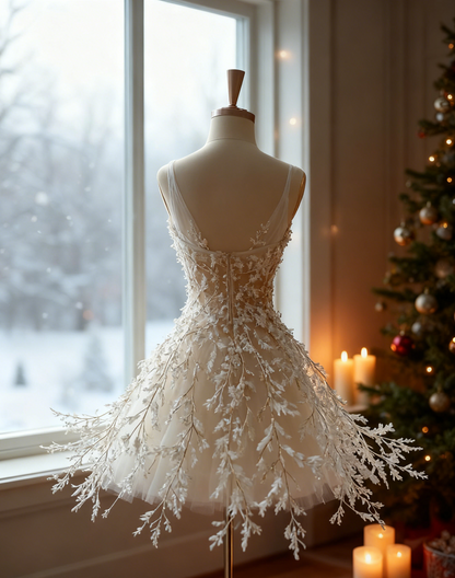 Chic Spaghetti Strap A-Line Birthday Gowns Appliques Sequins Homecoming Dress AP4291