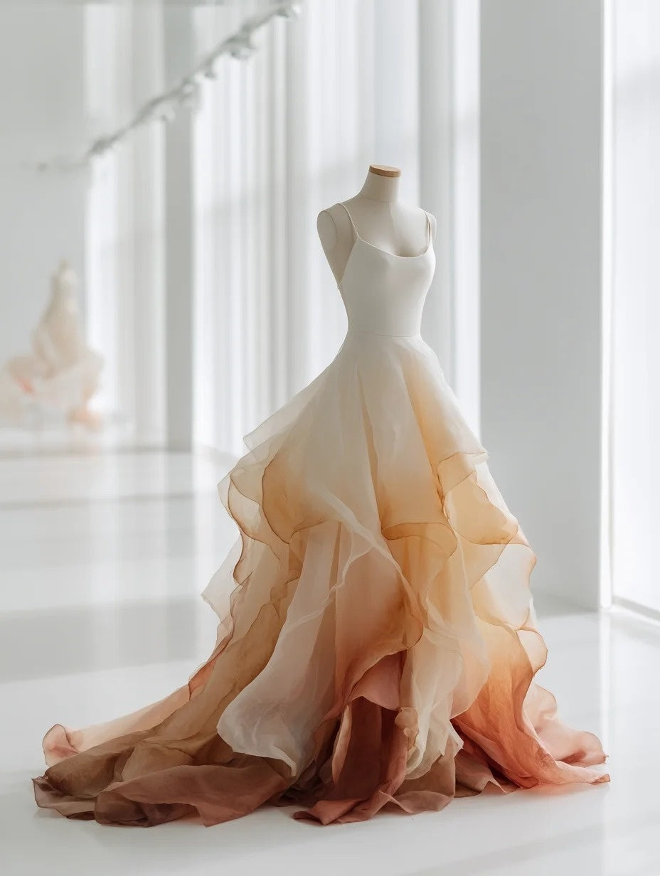 Luxurious A-Line Spaghetti Strap Sweet 16th Dresses Ruffled Ombre Tulle Prom Dress AP4293