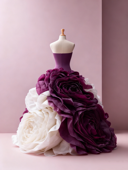 Novelty A-Line Strapless Sweet 16th Gowns Handmade Flowers Prom Dress AP4297