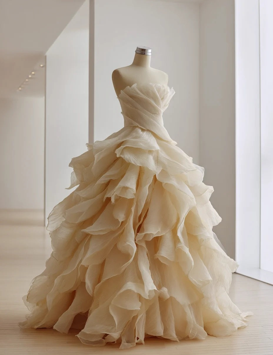 Sweet A-Line Strapless Sweet 16th Gowns Ruffled Tulle Prom Dress AP4299