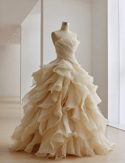 Sweet A-Line Strapless Sweet 16th Gowns Ruffled Tulle Prom Dress AP4299