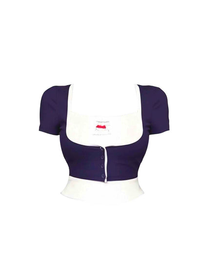 Alluring A-Line Square Neck 2-Piece Set Mini Skirt Vogue Short Sleeve Pressed Pleat Short Dress AP4306