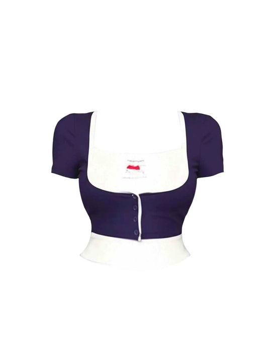 Alluring A-Line Square Neck 2-Piece Set Mini Skirt Vogue Short Sleeve Pressed Pleat Short Dress AP4306