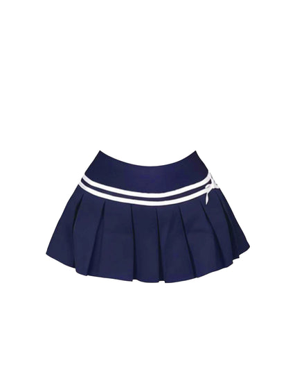 Alluring A-Line Square Neck 2-Piece Set Mini Skirt Vogue Short Sleeve Pressed Pleat Short Dress AP4306