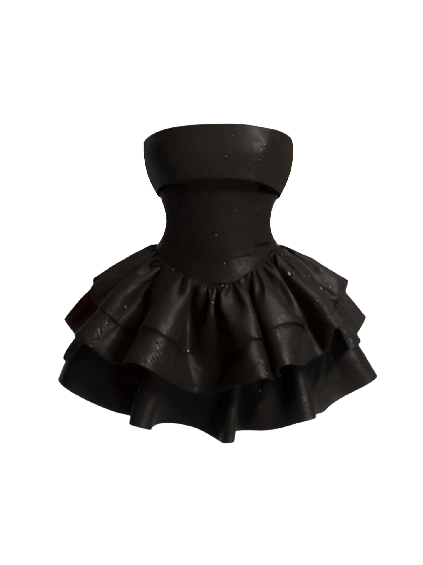 Sheen Strapless Sequins Design Tiered Mini Skirt Charming LBD Cinched-Waist Black A-Line Short Dress AP4310