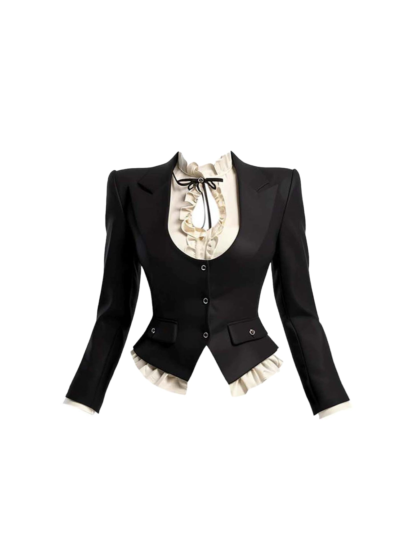 Unique A-Line 3-Piece Set Ruffles Trim Mini Skirt Hottie Black Long Sleeve Cutout Jewel Neck Short Dress AP4315