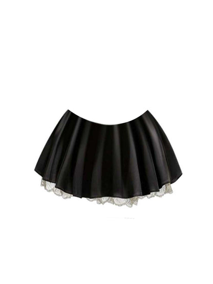 Unique A-Line 3-Piece Set Ruffles Trim Mini Skirt Hottie Black Long Sleeve Cutout Jewel Neck Short Dress AP4315