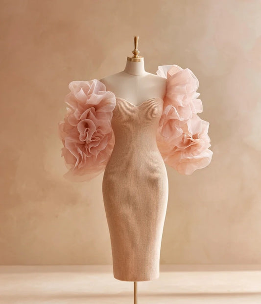 Sexy Strapless Sheath Birthday Gowns With 3D Flower Shawl Ribbed Homecoming Dress AP4329