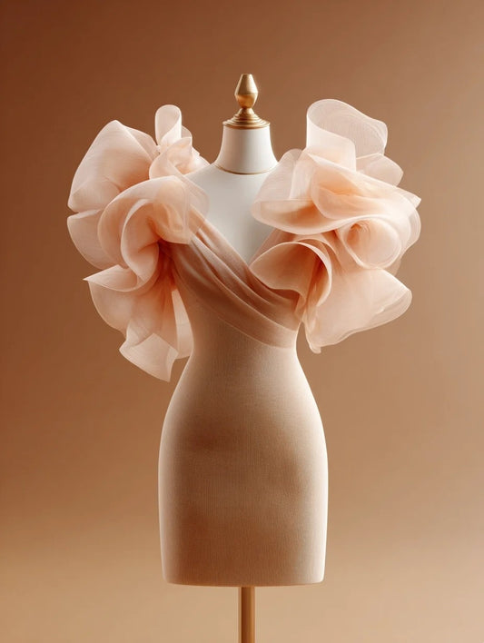 Elegant V Neck Sheath Birthday Gowns Ruffles Tulle Pleated Homecoming Dress AP4331