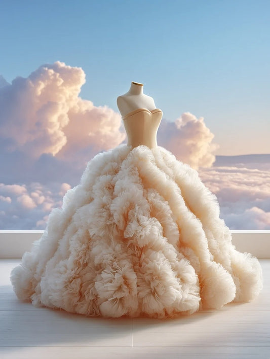 Gen Z Style A-Line Strapless Sweet 16th Evening Dresses Ruffles Tulle Prom Dress AP4338