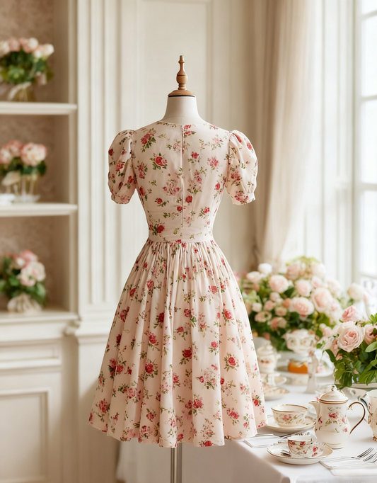 Casual A-Line Square Neck Birthday Dress Floral Print Short Sleeve Homecoming Dress AP4339