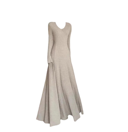 Y2K Style Long Sleeve Jewel Neck Maxi Dress Simple A-Line Knitted Long Dress AP4344