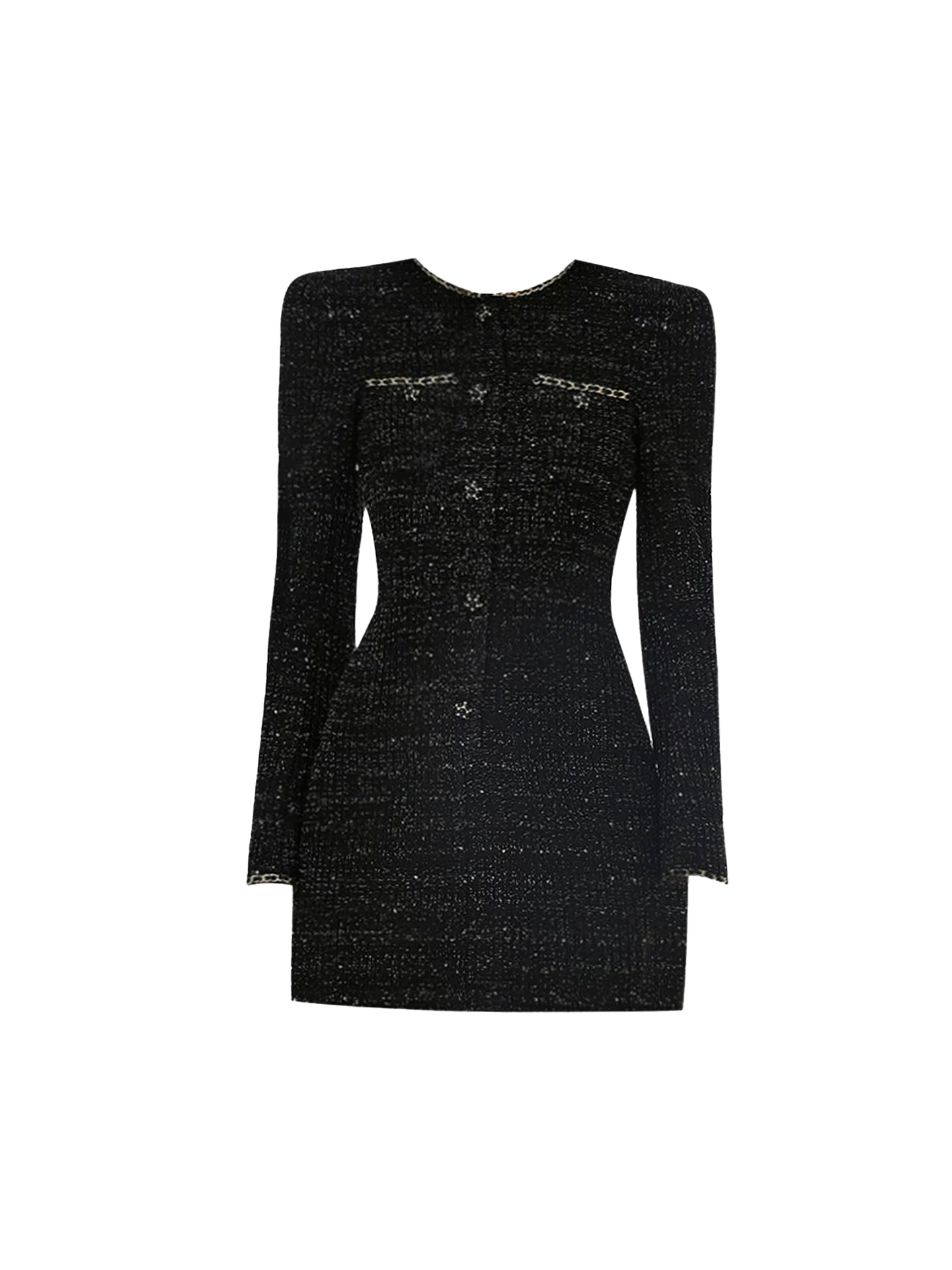 Exquisite Jewel Neck Tweed Mini Skirt Elegant Sheath Long Sleeve Sequins Short Dress AP4347