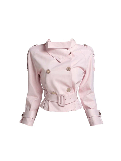 Refined A-Line 2-Piece Set Mini Skirt Vogue Long Sleeve Pink Jacket Plaid Short Dress AP4349
