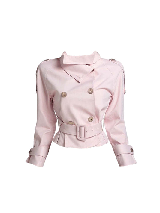 Refined A-Line 2-Piece Set Mini Skirt Vogue Long Sleeve Pink Jacket Plaid Short Dress AP4349