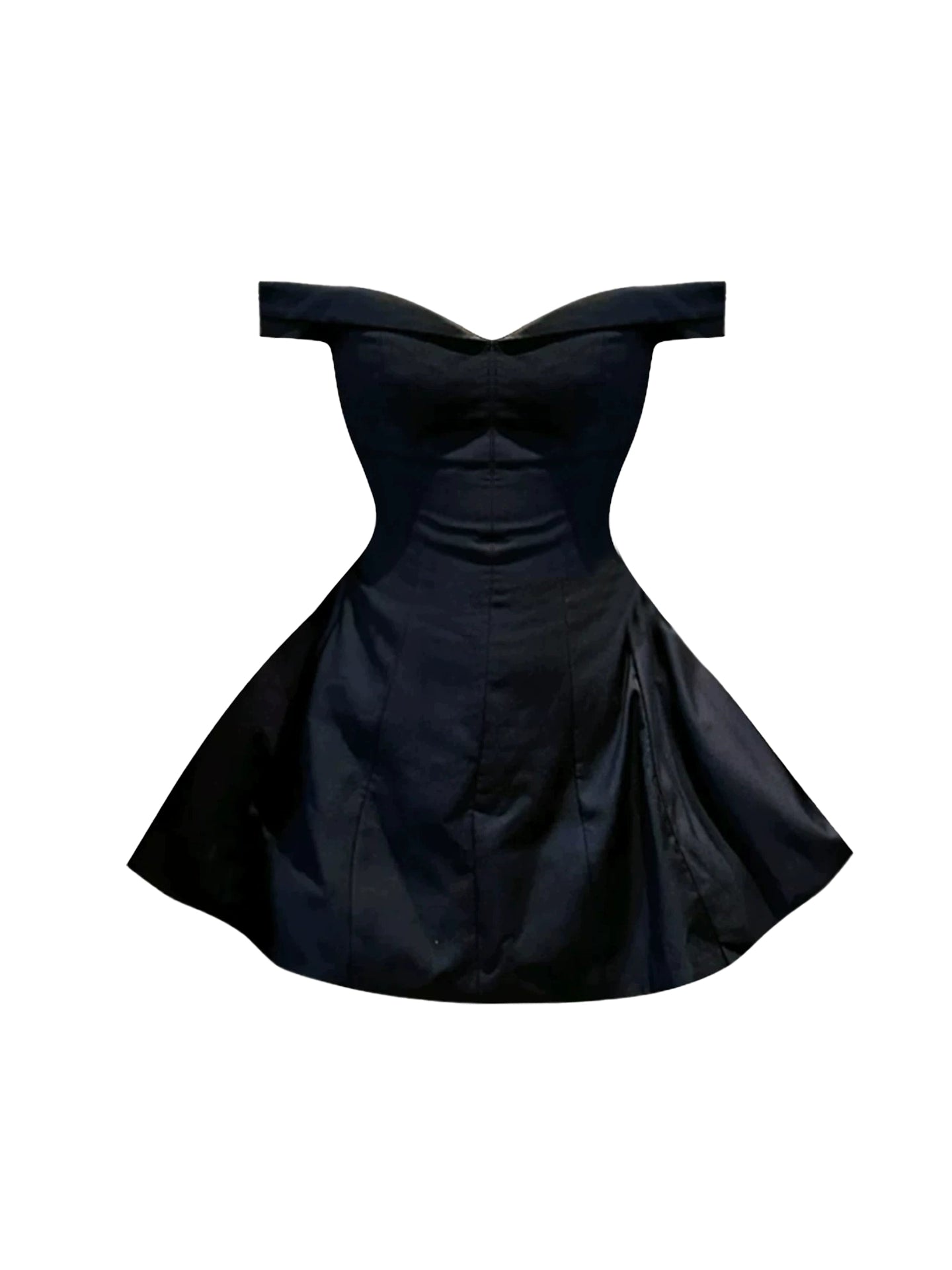 Enticing A-Line Cinched-Waist Mini Skirt Simple Off-Shoulder Parties & Dates Black Short Dress AP4358