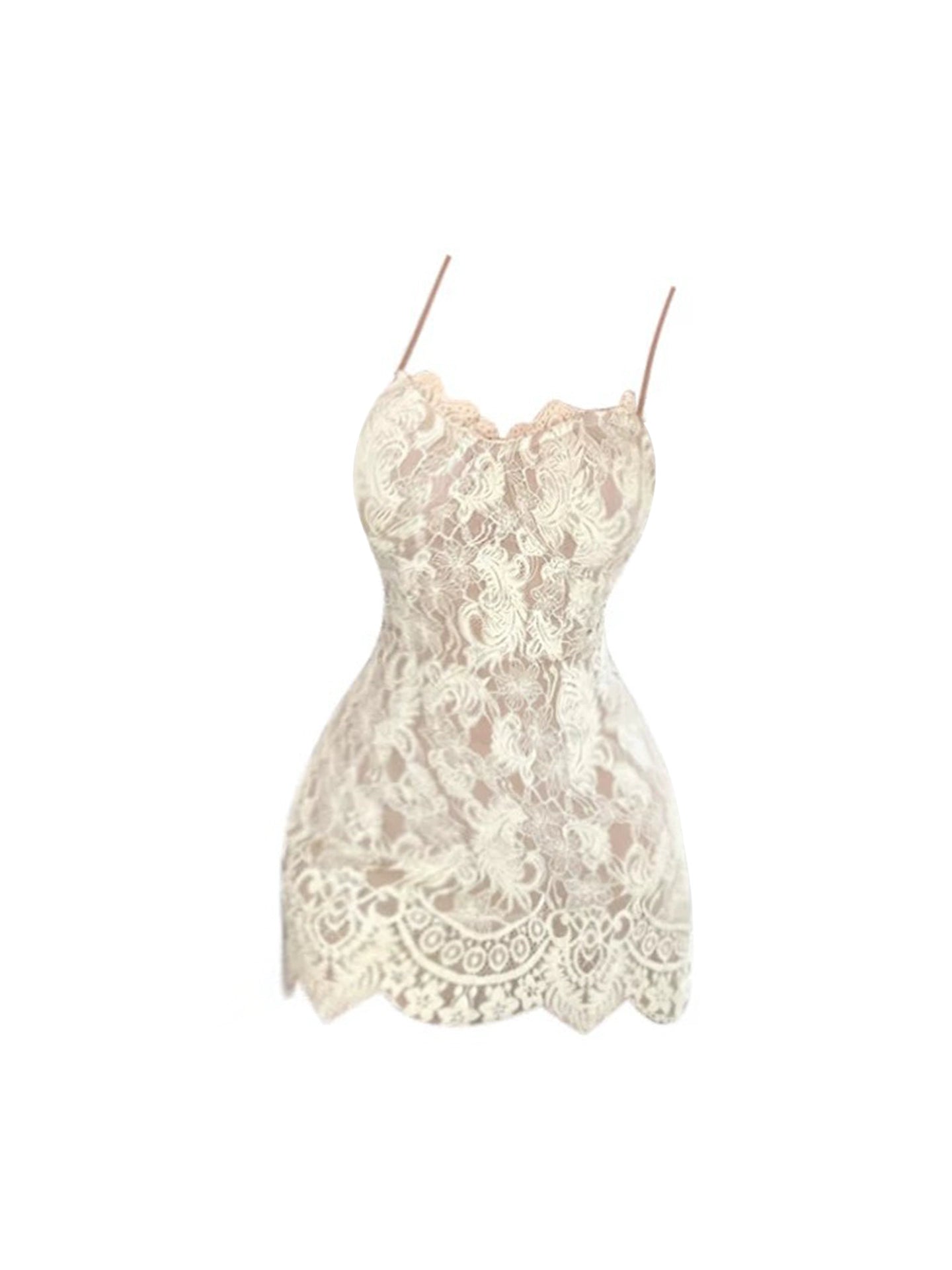 Avant-Garde Lace Trim Bodycon Mini Skirt Charming Spaghetti Strap Short Dress AP4359