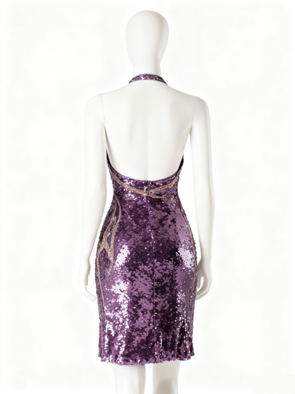 Sweet Sheath Halter Neck Birthday Gowns Sequins Side Slit Homecoming Dress AP4371