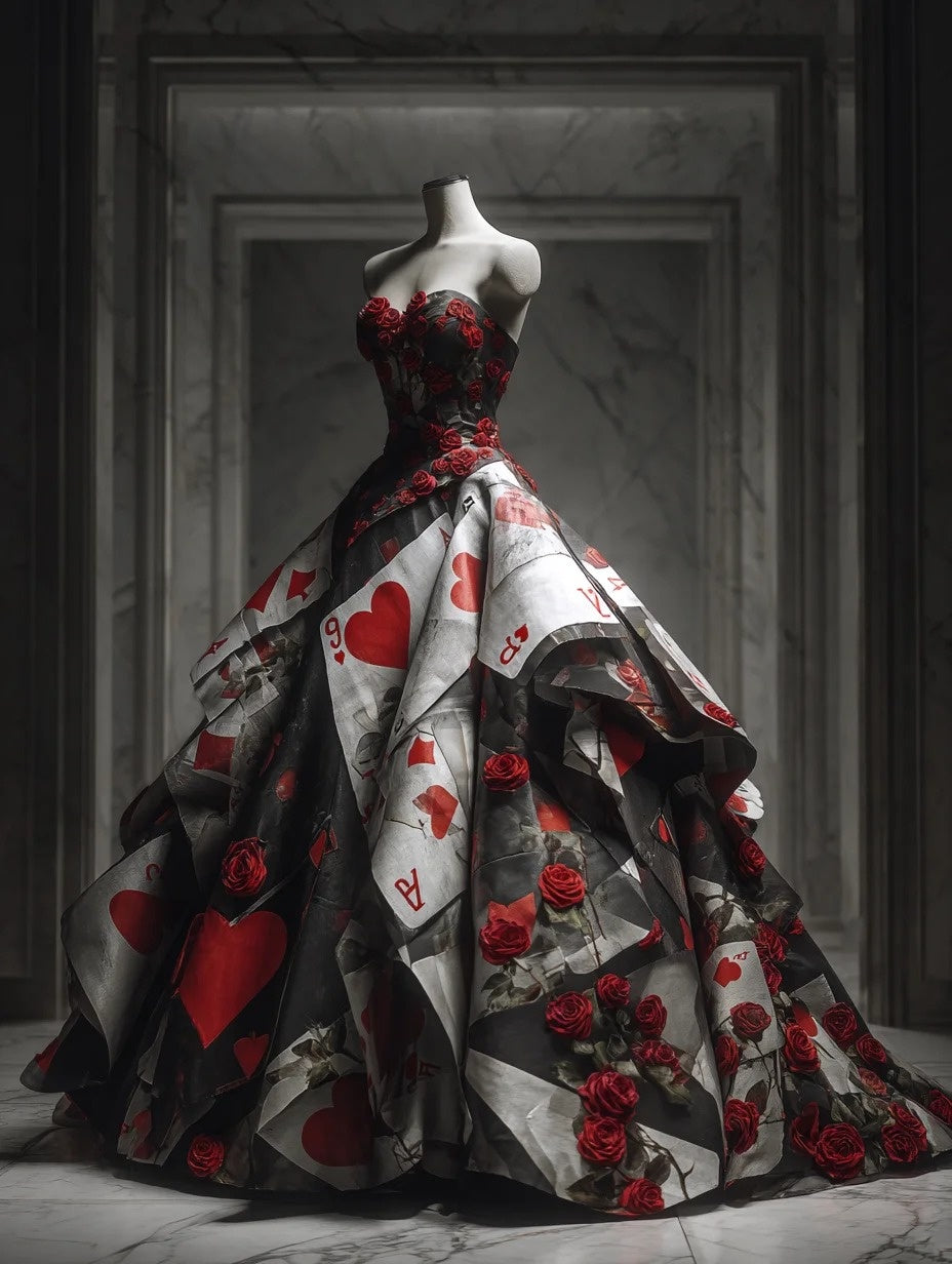 Ethereal A-Line Strapless Sweet 16th Evening Dresses Poker Print Handmade Flowers Prom Dress AP4378