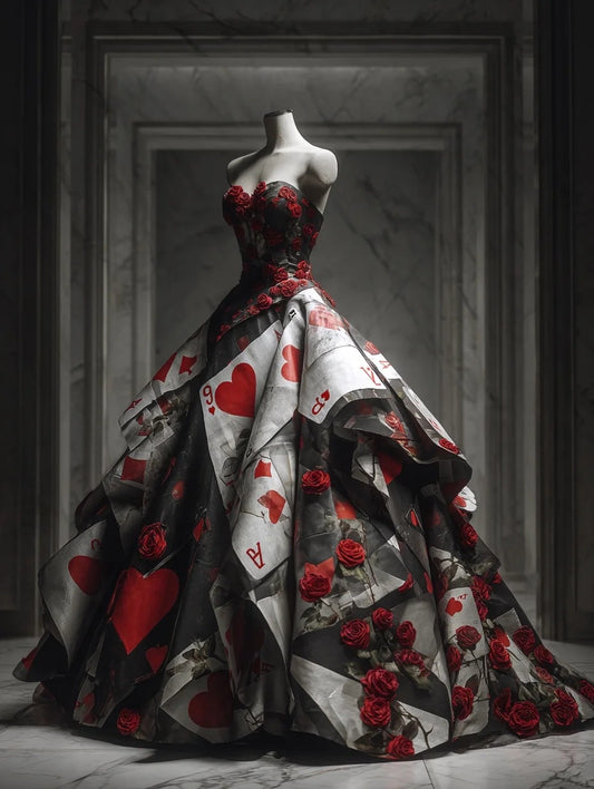 Ethereal A-Line Strapless Sweet 16th Evening Dresses Poker Print Handmade Flowers Prom Dress AP4378