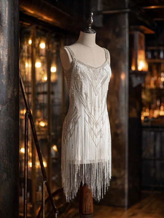 Gorgeous Square Neck Sheath Birthday Dresses Beading Tassel White Homecoming Dress AP4380