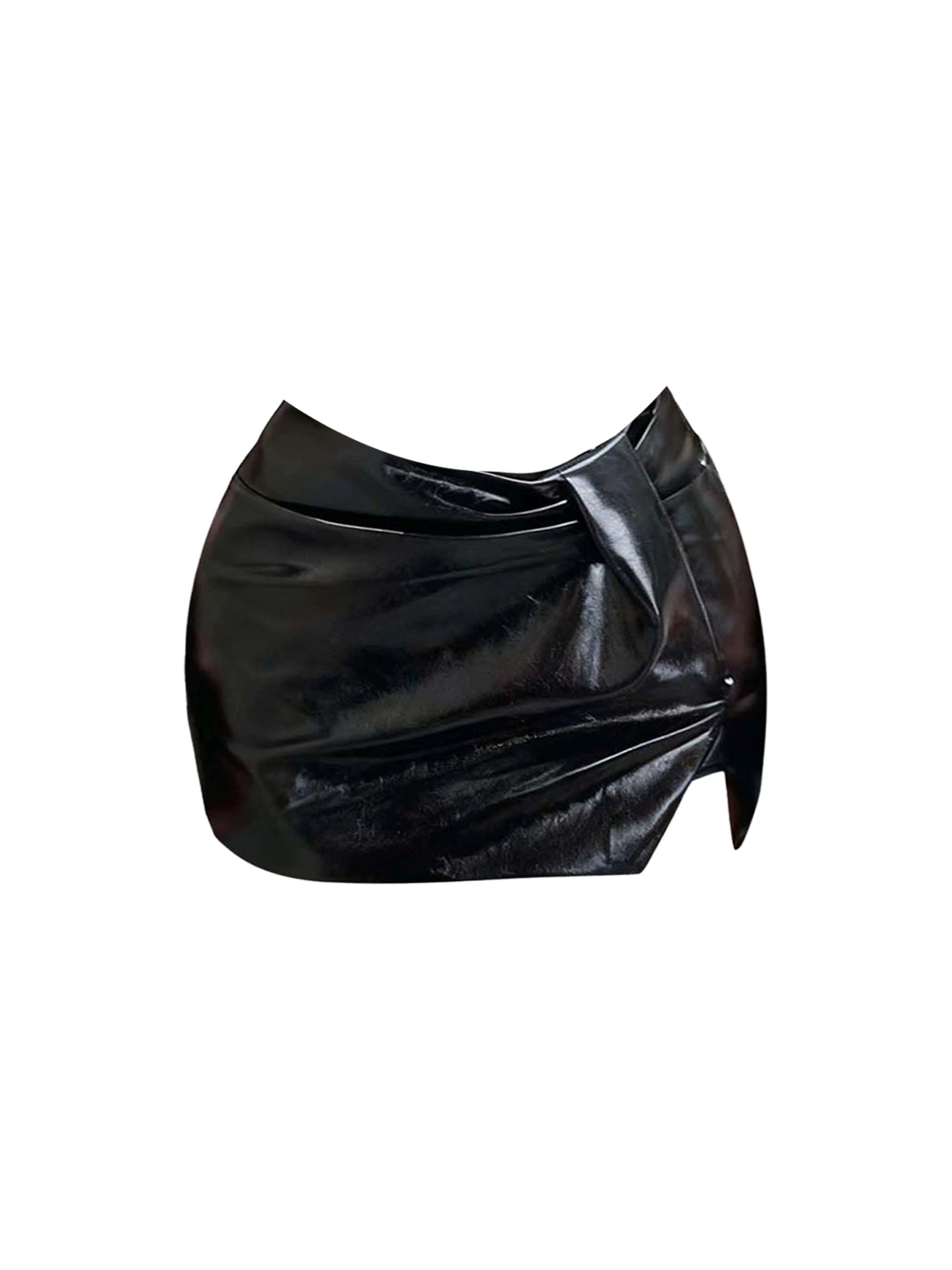 Minimalism Strapless Night Outfit 2-Piece Set Black Mini Skirt Sheath Leather Side Slit Short Dress AP4391