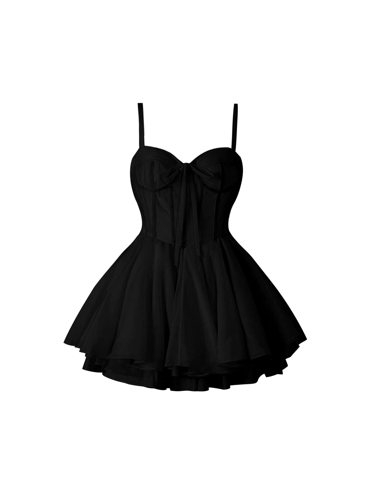 Charming Spaghetti Strap Black Mini Skirt Simple A-Line Tiered Short Dress AP4394