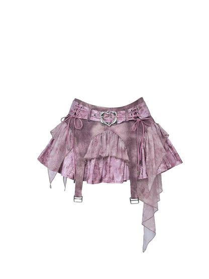 Playful Spaghetti Strap 2-Piece Set Hottie Outfit Mini Skirt Glittering Sequins Tiered Short Dress AP4396