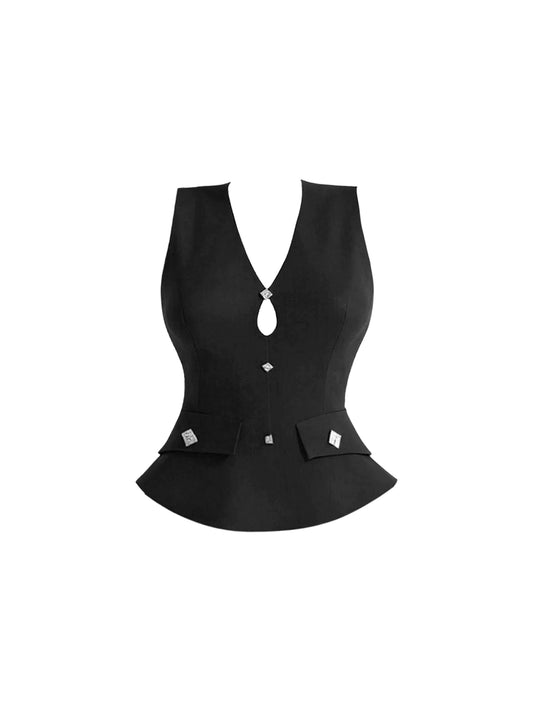 Flattering 2-Piece Set Black Cutout Mini Skirt Chic V-Neck A-Line Party Looks Short Dress AP4400