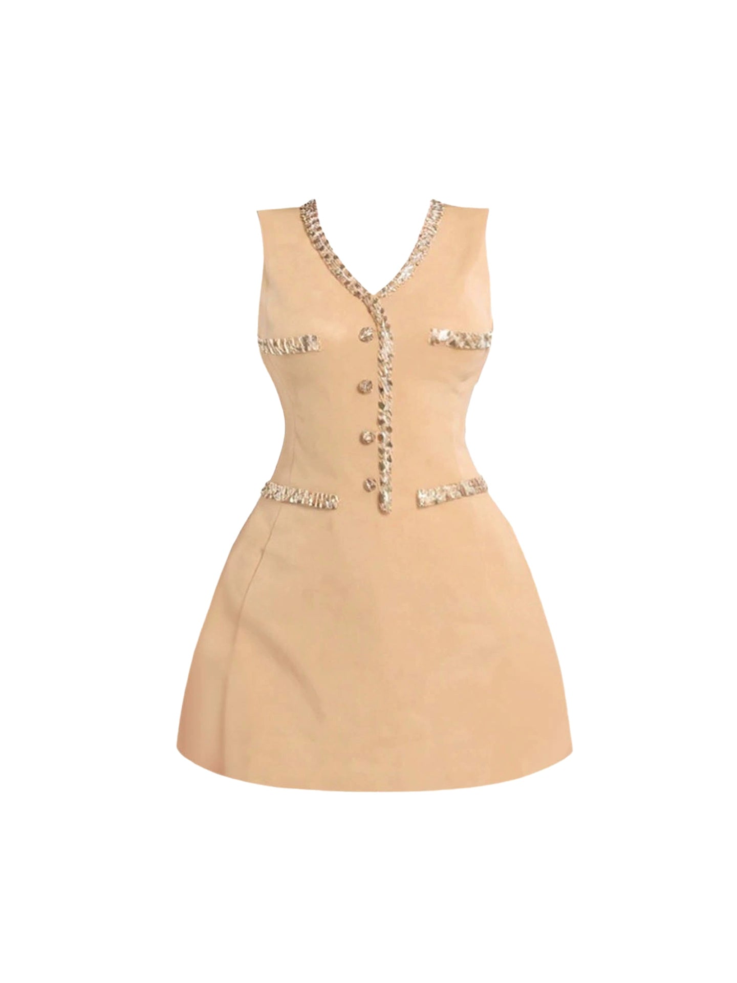 Delicate V-Neck Beaded A-Line Mini Skirt  Everyday Wear Cinched-Waist Short Dress AP4409